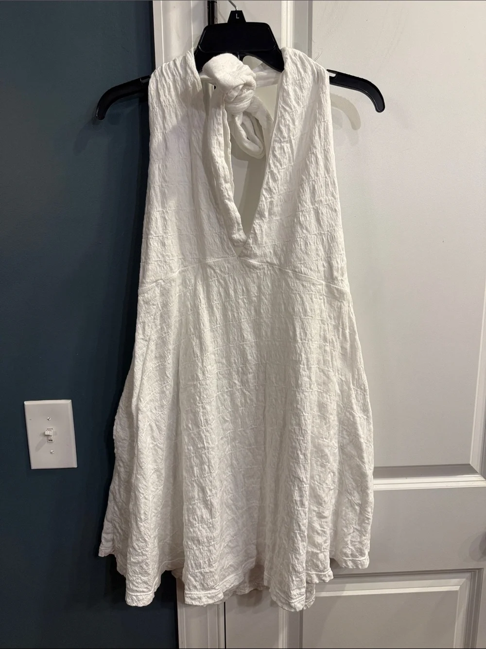 Free People Beach Lucy Textured Halter Dress, white, size large, side pockets